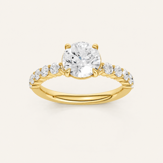 2.00CT Round Cut Lab Grown Diamond Side Stone Ring