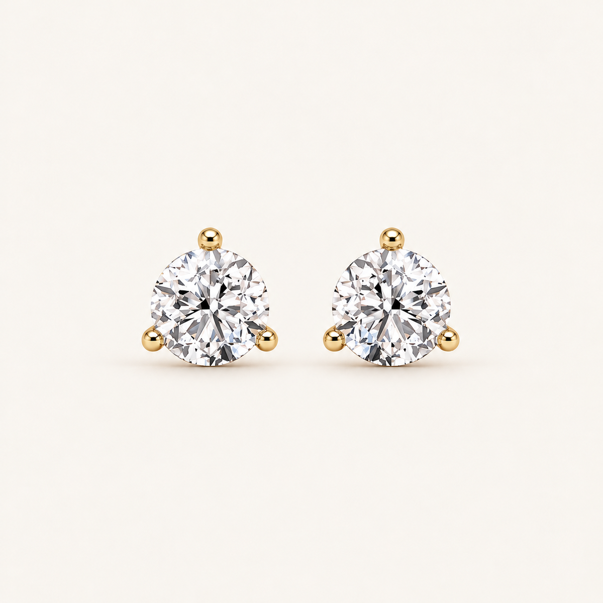 1CT Round Cut Lab Grown Diamond Three Prong Stud Earring
