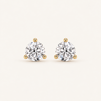 1CT Round Cut Lab Grown Diamond Three Prong Stud Earring