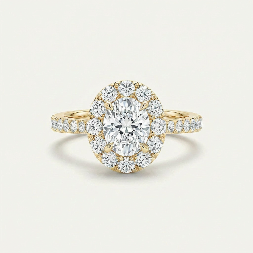 2 CT Oval Lab Grown Diamond Halo Side Stone Ring