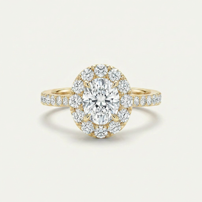 2 CT Oval Lab Grown Diamond Halo Side Stone Ring
