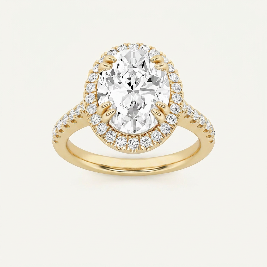3CT Oval Cut Lab Grown Diamond Halo Side Stone Ring
