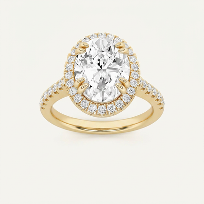 3CT Oval Cut Lab Grown Diamond Halo Side Stone Ring