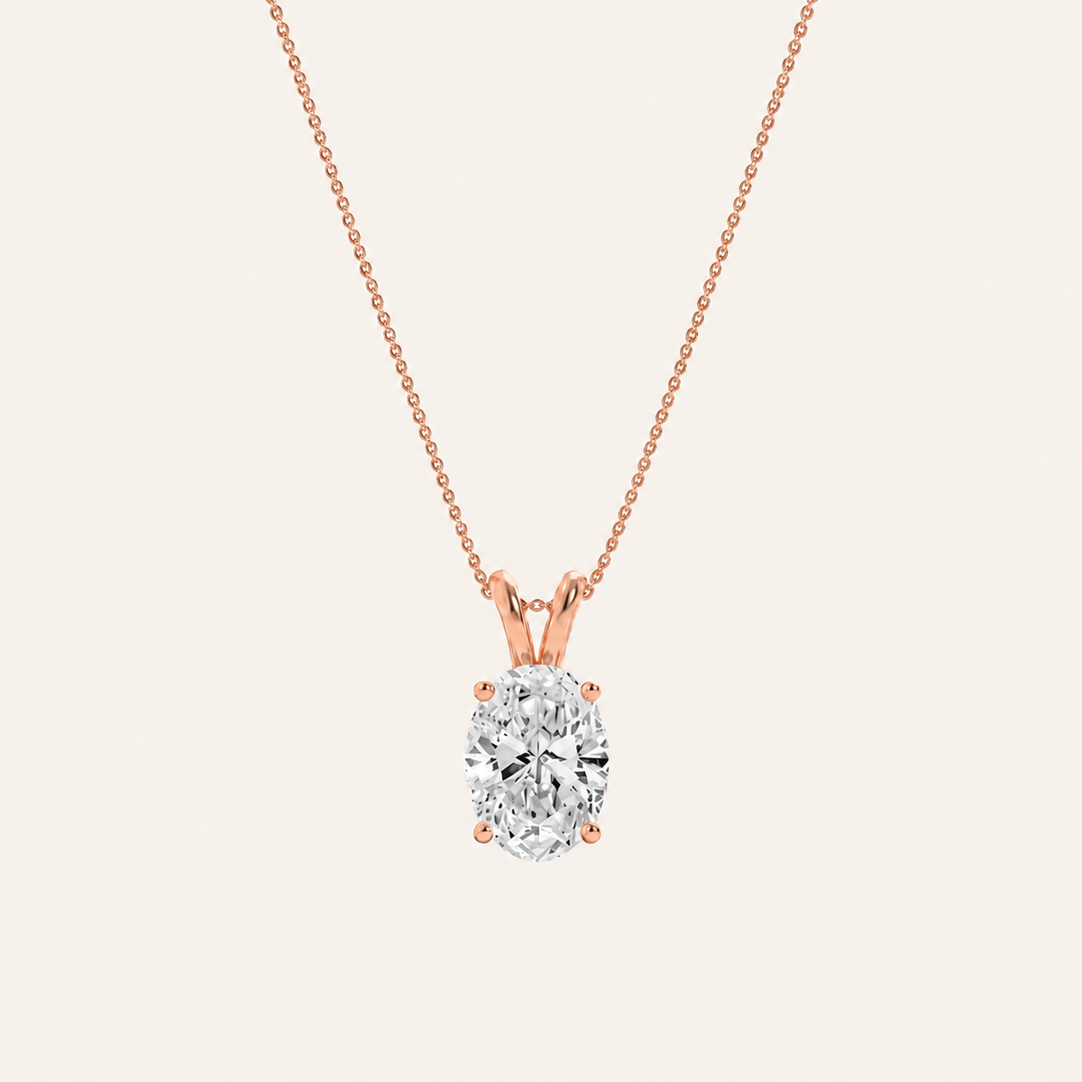 1CT Oval Cut Lab Grown Diamond Split bale Pendant Necklace
