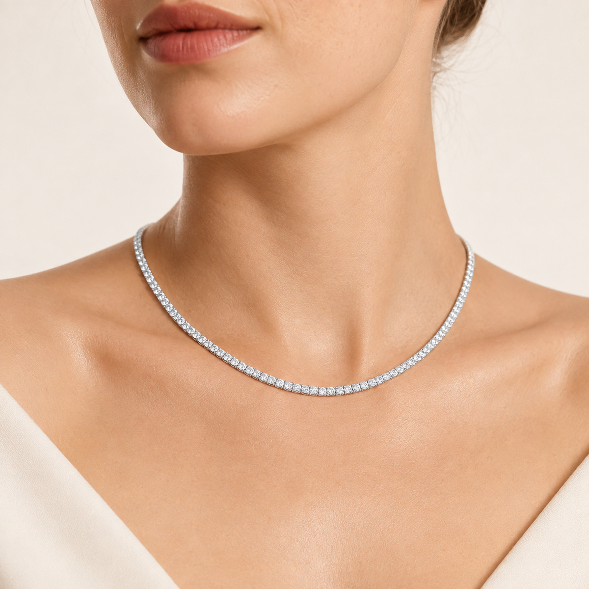 24.25CT Round Cut Lab Grown Diamond Tennis Necklace