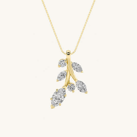 1.5CT Marquise Cut Lan Grown Diamond Leaf Motif pendant Necklace