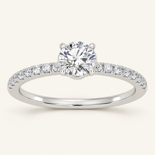 1.00CT Round Cut Lab Grown Diamond Side Stone Ring