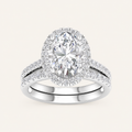 3.75CT Oval Cut Lab Grown Diamond Halo Side Stone Bridal Set