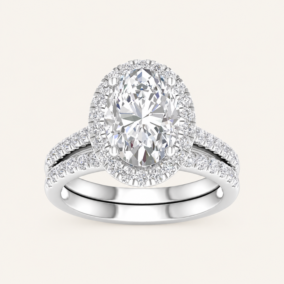 3.75CT Oval Cut Lab Grown Diamond Halo Side Stone Bridal Set