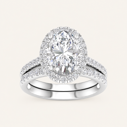 3.75CT Oval Cut Lab Grown Diamond Halo Side Stone Bridal Set