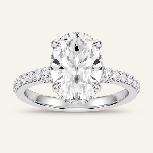 3.50CT Oval Cut Lab Grown Diamond Hidden Halo Side Stone Ring
