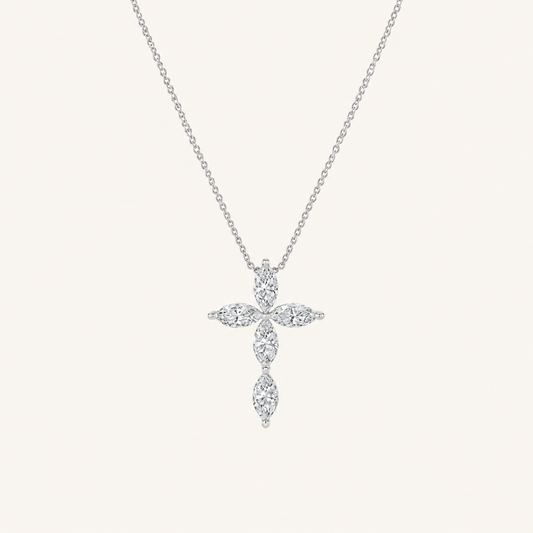 1.5CT Marquise Cut Lab Grown Diamond Pendant Cross Necklace