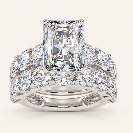 10.00CT Emerald Cut Lab Grown Diamond Bridal Set Ring
